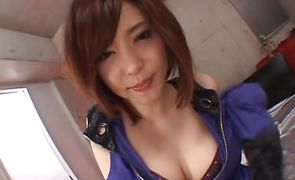 Sensational nipponese Yuria Satomi gets drilled after flashing her shaved putz